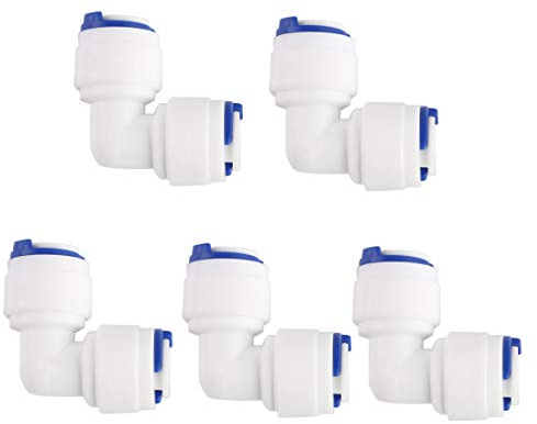 sourcing map 5uds Rápida Conexión Agua Purificador Tubo de 1/4 de diámetro | Tubo Montajes Empuje Conector Agua Filtro Conector, externo, Codo, para RO Inverso Ósmosis Sistema