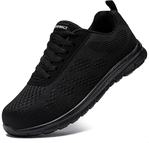 DYKHMILY Zapatos de Seguridad para Hombre Zapatillas de Seguridad Ligeros Protección contra destrozos Transpirabilidad Resistente a Las Perforaciones Comodidad Calzado de Seguridad(Negro,43EU)