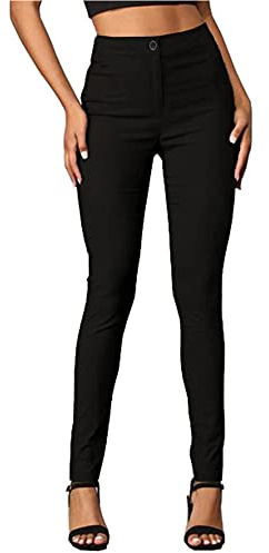 femiss Girls School Trousers Black – Skinny Fit Stretchable Pants for Women, Formal Office Work Wear, Comfortable Elastic Fabric, Available Sizes 4–18, (Black, 14-Long)