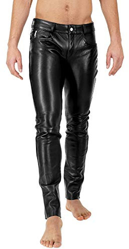 Bockle® 2021 Stretch Tube Lamb Pantaloni di Pelle Pantaloni da Uomo in Pelle Uomo Jeans Nero Pantaloni di Pelle Pantaloni da Uomo in Pelle Uomo Pelle, Size: 32W / 34L