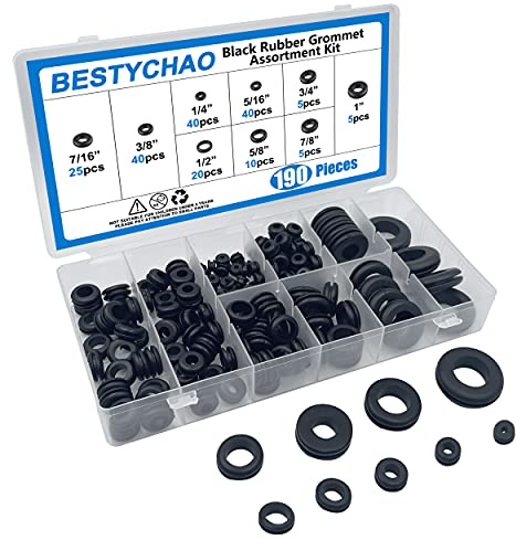 BESTYCHAO Rubber Grommet Assortment Kit,190pcs 9 Sizes Electrical Wire Gasket Firewall Solid Hole Plugs Wire Gasket