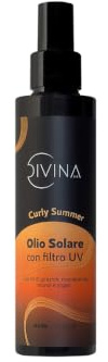 Huile solaire avec filtre UV pour cheveux ondulés, bouclés, super-bouclés, afro Curly Summer DIVINA BLK avec des huiles de tournesol, macadamia, monoï et argan BIO (150ml)