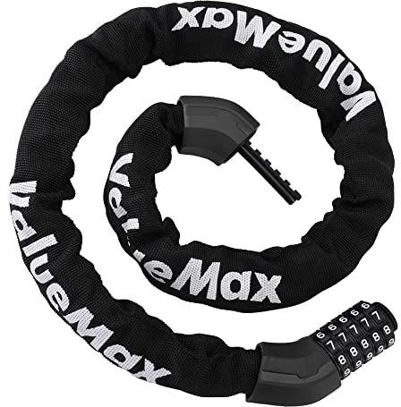 ValueMax Bike Chain Lock, 8mm*1m Heavy Duty Chain Lock with 5-Digit Resettable Codes, High Security Chain and Lock Combination Anti-Theft for Bicycle, Motorcycle, Electric Vehicle, Front Door, Scooter