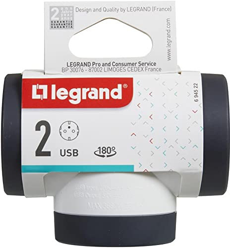 Chargeur prise en forme de T rotative avec USB A+C - Couleur : blanc - Legrand (blanc/noir)
