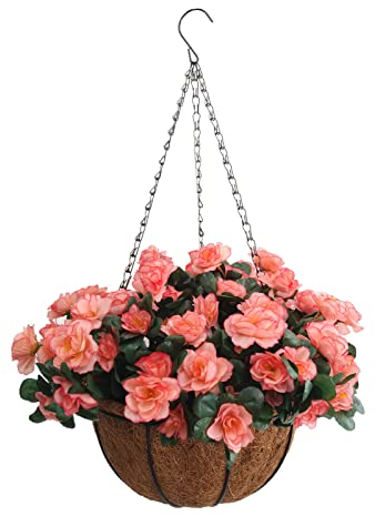 Schöner Garten Wohnzimmer Urlaub Party Dekoration Künstliche Seide Blume Azaleen Süß DIY Kette Hängend Großer Korb Blumentopf (Champagner)