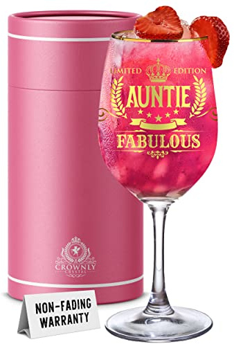 CROWNLY CRYSTAL® Gifts for Auntie Wine Glass Personalised Birthday Gifts Ladies Gift Ideas Presents Glasses Mothers Day