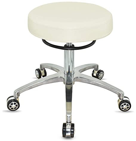 VAKON SALON - Design Rollhocker auf hochwertigen Rollen Weiß - Höhenverstellbarer von 50 bis 65 cm - Drehhocker Arbeitshocker Praxishocker