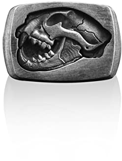 BySilverStone Jewelry - Löwenschädel Handgefertigter Herren-Siegelring Aus Sterlingsilber, Löwe-Fossilien-Schmuck, Löwe-Biker-Ring, Tierring, Minimalistischer Ring, Ring Für Männer