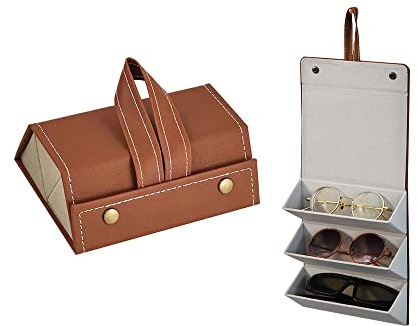 YanHLQJY Sunglasses Organizer ，3 Slot Glasses Case，Travel Sunglasses Organizer，Glasses Storage Box,Multiple Glasses Case,Sunglasses case，Glasses display storage box（Brown）