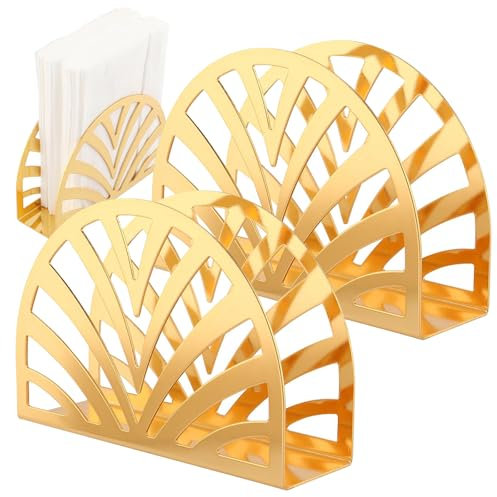 ZEONHEI 2 Pack Gold Napkin Holder Stand, Round Metal Napkin Holder, Modern Napkin Holders for for Tables, Picnic, Kitchen Countertops, Hollowed-Out Design