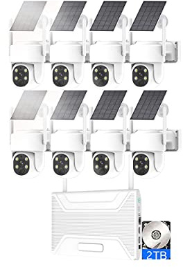 AKAVIG Kit de cámara de Seguridad inalámbrica WiFi 4MP para Exteriores de 8 Canales con Disco Duro 2T, Sistema NVR de cámaras de vigilancia Solar con visión Nocturna en Color, detección de Movimiento