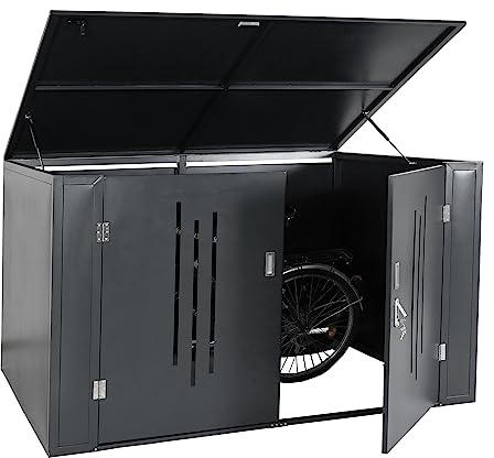 Mendler 4er-Fahrradgarage HWC-K64, Gerätehaus Fahrradbox mit Deckel, abschließbar Metall 121x202x150cm, anthrazit