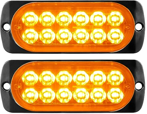 RIGIDON 2x Feux de Pénétration 12 LED Ambre, Feux Stroboscopiques 12V 24V | Balise Clignotante de Sécurité, Barre Lumineuse Led pour Offroad Voiture Véhicule Bateau Remorque Caravane, Sans Contrôleur