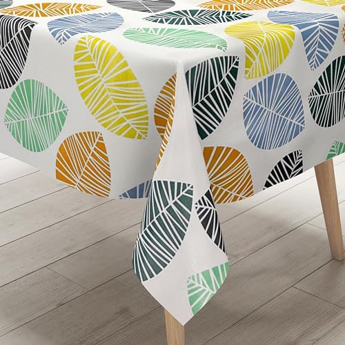 KEVKUS Wachstuch Tischdecke K150200 Bunte Blätter Herbst Laub Modern wählbar in eckig, rund und oval - Größe eckig 140x200cm Schnittkante