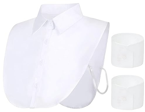 Beut Bucf &Co White Fake Collar with Fake Cuffs Layering Half Shirts Detachable Collar for Blouses & Button-Down Shirts, White
