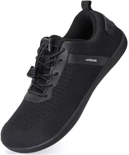 WateLves Wide Water Shoes Womens Mens Barefoot Beach Shoes Zero Drop Minimalist Breathable Mesh Walking Sneakers (147/Black, 44)