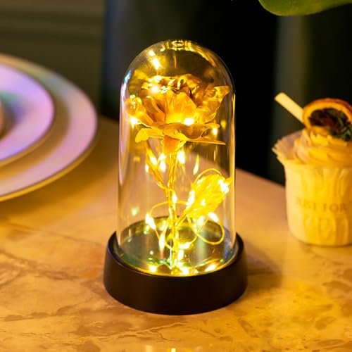 Aisszhao Gold Forever Galaxy Rose for Women/Wife/Grandma/Girlfriend for Her Rose Flower Artificial Roses,Beauty Beast Rose Light Up Rose Rainbow Galaxy Flower Gifts for Mom,Valentine,Thanksgiving Day