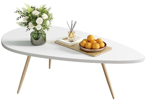 SAYGOER Couchtisch Oval Weiß,Wohnzimmertisch aus Holz mit Holzrahmen, Kleiner Ovaler Couchtisch für kleine Räume