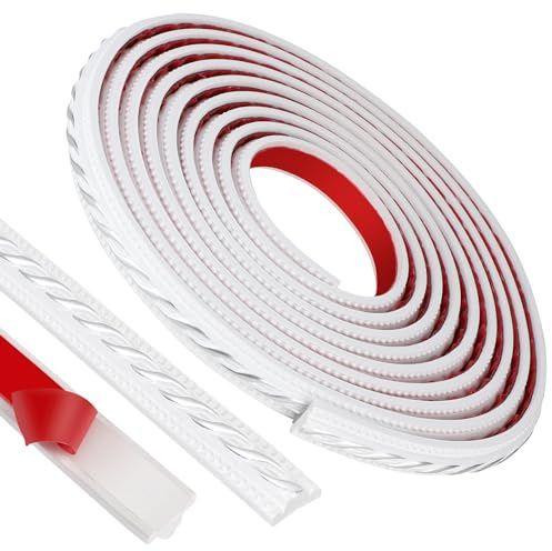efuturetime Moldura Flexible Autoadhesiva Pared, 2cmx5m, Moldura Decorativas de PVC para Armario, Borde de Espejo, Mueble, Puerta, Techo, Patrón Simple, Blanco-Plateado