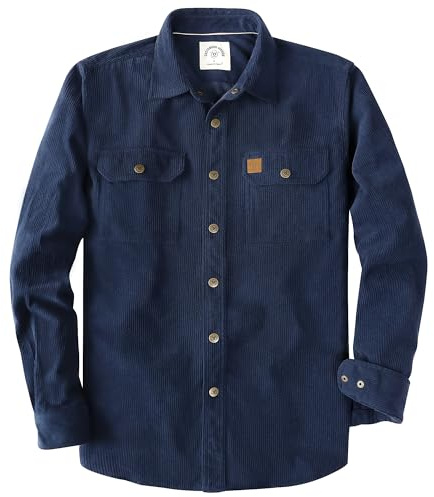 Dubinik® 8.3 oz Lourd Chemise Homme en Velours Côtelé Vintage Casual Veste Manches Longues Pression 2 Poche Regular Fit Bleu Marine 3XL