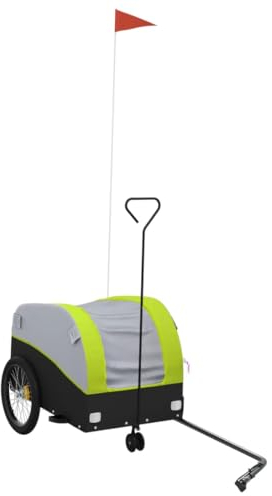 vidaXL Fahrradanhänger, Anhänger für Fahrrad, Lastenanhänger mit Deichsel Sicherheitsflagge, Transportanhänger, Schwarz Grün 30kg Eisen