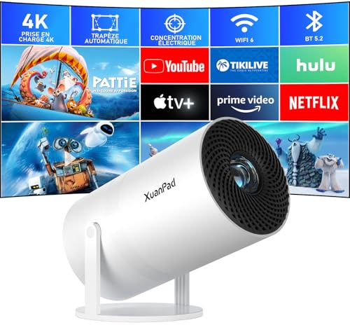 [Netflix Officiel & Focus Électrique] Vidéoprojecteur, XuanPad Mini Projecteur avec WiFi/Bluetooth, Socle Rotatif 210°, Correction Trapézoïdale, Anti-Poussière Dissipation Thermique