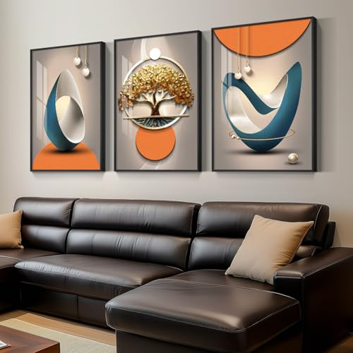 Framed Modern Luxury Large Wall Art for Living Room, Bright Style Abstract Paintings Artwork for Walls, Set of 3 Piece Contemporary Art Prints, Big Pictures for Hallway, Office Wall Decor 24x36 Inch