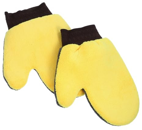 SEWOART 2 Stück Autowaschhandschuhe aus Korallenfleece Gelb mit Präziser Reinigung und Verbesserter Handhabung für Schonende Autowäsche und Fahrzeugpflege