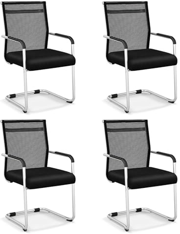 COSTWAY Lot de 4 Chaises de Salles de Réunion Empilables, Chaises Visiteur Ergonomique, Chaises de Réception, Chaise d'accueil pour Salle d'Attente, Bureau, Salle de Réunion, Noir