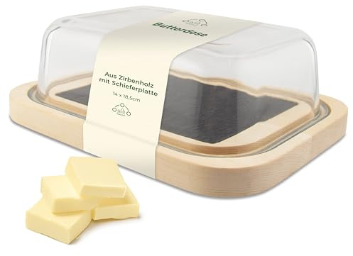 RoRo1992® Butterdose aus Holz mit Glasdeckel – Für 250 g Butter – Hochwertige Butteraufbewahrung