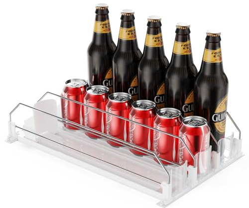 Bojinsey Soda Can Dispenser for Refrigerator, Self Pushing Drink Organizer for Fridge Width Adjustable Fridge Drink Dispenser with 3 Rows Pusher Glide Water Bottle Organizer Holds up to 15 Cans(White)