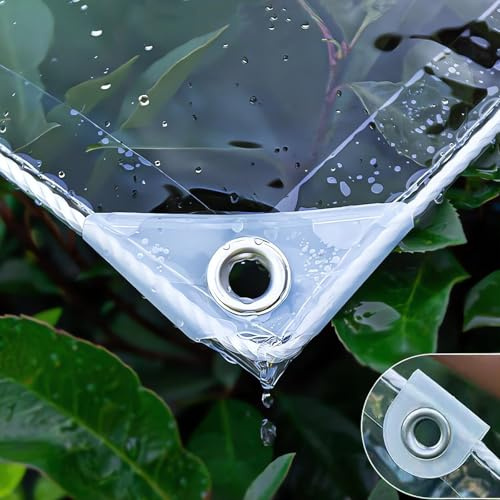 HQQMNY Telone trasparente con occhielli in PVC, impermeabile, resistente alle intemperie, trasparente, resistente alle intemperie, per mobili da giardino, piante, gazebo 0,3 Mm-400g/㎡ 1,2m x 6,4m