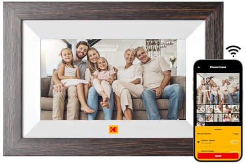 KODAK Digitaler Bilderrahmen 7 Zoll, WLAN Digitale Fotorahmen, 32 GB Speicher, HD IPS Touchscreen, Auto-Rotat, Smart Holz Elektronischer Bilderrahmen Teilen Sie Foto/Video Sofort über App von überall