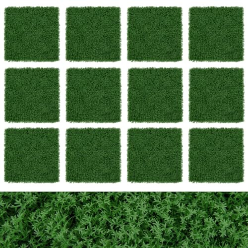 COSTWAY 12PCS Artificial Hedge Panels, 50 x 50cm Home Greenery Wall Garden Fence Screens with Multi-Layers Leaves, Faux Plant Grass Backdrop for Decor, Privacy Protect (Faux Moss)