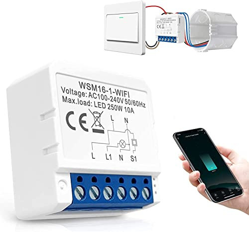 MIUCDA Smart Lichtschalter Modul 1 Wege / 2 Wege WiFi Mini DIY Schalter Unterstützung Zwei-Wege-Steuerung Smart Switch Kompatibel mit Alexa Google Home Tuya/Smart Life APP