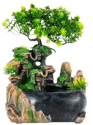 Fontana da interni con luce a LED, fontana verde, fontana da giardino, fontana decorativa da tavolo, nebbia a cascata, 28 x 15 x 20 cm, decorazione per interni