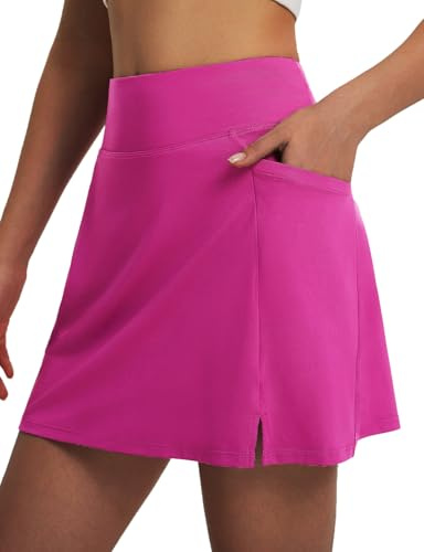 baleaf Damen Tennisrock Golfrock Knielang Röcke Skort Rock mit Hose Athletisch Rock mit Hoher Taille für Sport Golf Wander Alltag Rosa S