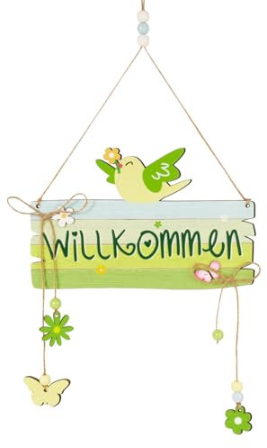 BOFUNX Frühling Türschild Willkommen Schild Holz Schild zum Aufhängen Frühling Willkommensschild für Frühling Wand Hof Veranda Haustür Garten