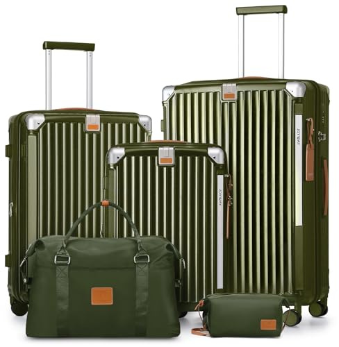 Joyway 5 Piezas Juego de Maletas, Trolley de Viaje Rígidas en ABS+PP, Ampliable un 25% con 4 Ruedas Dobles Giratorias, Cerradura TSA y Portavasos Incluye Bolsa de Viaje, Ideal para Familias Viajes
