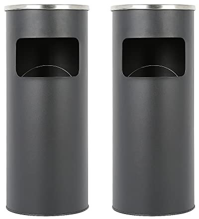 Cubo de basura vertical de acero inoxidable, contenedores de basura de cocina, cubo de basura multiusos, tapa con cenicero, diseño de doble cubo (2, negro - 30 l)