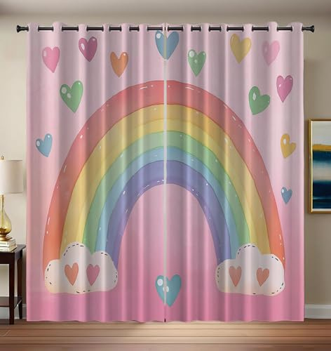 CEDNXOER Vorhänge Rosa Blickdicht mit Ösen 200 cm Lang, Cartoon-Regenbogen Weicher Verdunklungsvorhänge, Liebe H 200 x B 70 cm 2er Set Abdunkelnde Vorhänge Wohnzimmer Blickdichte Ösenvorhang