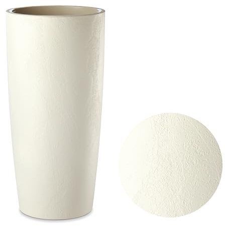 Tecnokit Pot pour Plantes d'intérieur et d'extérieur, Design Moderne, avec Effet Ciment Amande et Anthracite, jardinière Haute avec Soucoupe Herbe Musa Mat, Amande, 35 x 90 cm