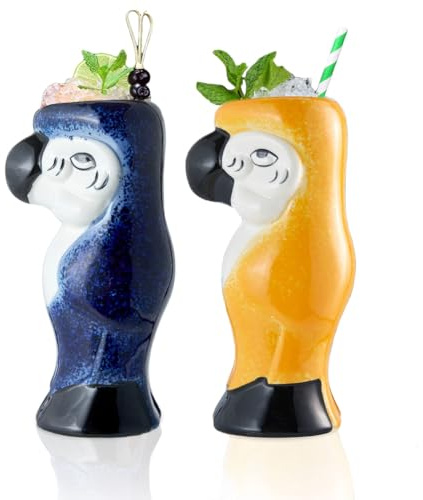 Vinbcorw Tiki-Tassen Set von 2/4- Großer Papagei Cocktail Tiki Brille Hawaiian Party süße exotische Cocktailgläser Hawaiianer Keramikbecher,A