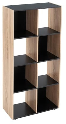 LOLAhome - Estantería Cubo contemporánea de 8 Huecos en Madera laminada Negra y Natural de 120x60x29 cm. Mueble Organizador Resistente, Ideal para salón, Oficina, Dormitorio o Estudio.