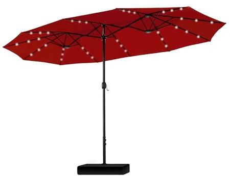 PHI VILLA Sonnenschirm Rechteckig mit Ständer Groß 270x450cm für Garten Terrasse Gartenschirm mit Kurbel UV Schutz Parasol Windfest