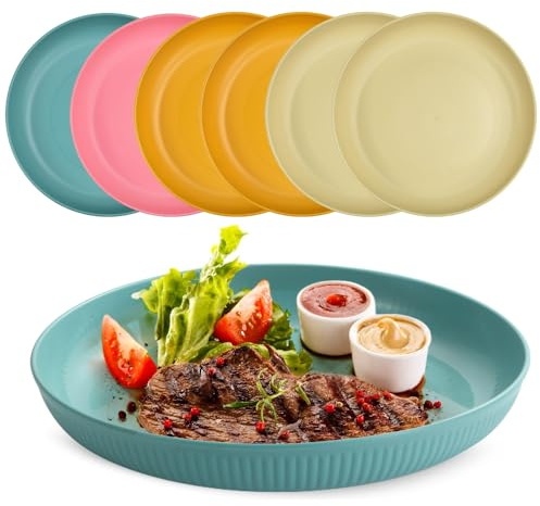 Juego de platos llanos de plástico irrompibles, platos de camping ligeros reutilizables de 9 pulgadas de profundidad, aptos para lavavajillas y microondas, sin BPA para fiestas, picnics, hogar