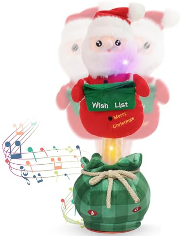 Singender Tanzender Weihnachtsmann, Tanzende Weihnachtsmann Schneemann mit Musik, Sprechender Schneemann Weihnachtsfiguren, Weihnachten Plüschtiere Deko (Singen+Tanzen+Wiederholen+Leuchtend)(B)