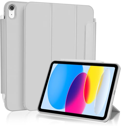 Koze Trefaldigt fodral för iPad (A16) 11:a gen 11 2025/iPad 10 (10,9) 2022 med magnetiskt lås, skyddsfodral med pennhållare, stötsäker mjuk TPU-rygg, ljusgrå