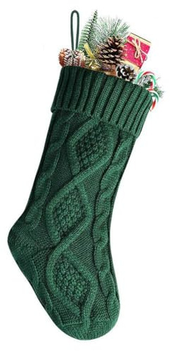 JK Home 1Pc Chaussette de Noël à Suspendre 46cm Tricotés Vert | Décoration Sapin Bas de Noël Chaussettes de Cheminée Sac de Bonbons