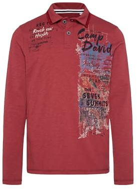 Camp David Herren Langarmpolo mit Photoprint Brick Red, XL